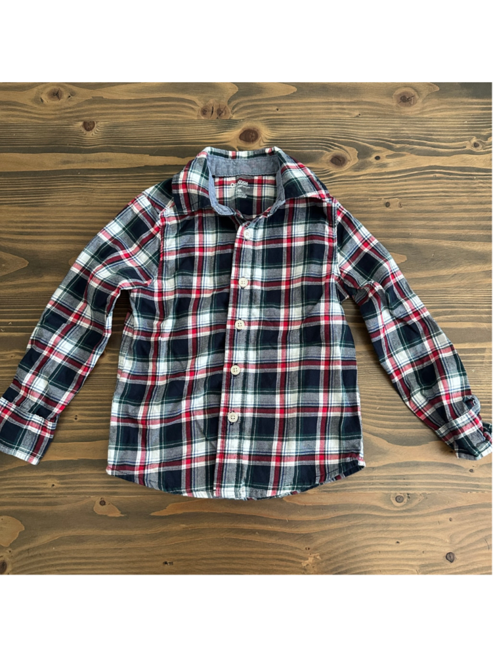 Boys OshKosh B'gosh Plaid Button Down Shirt Size 4 Blue Red Green 100% Cotton